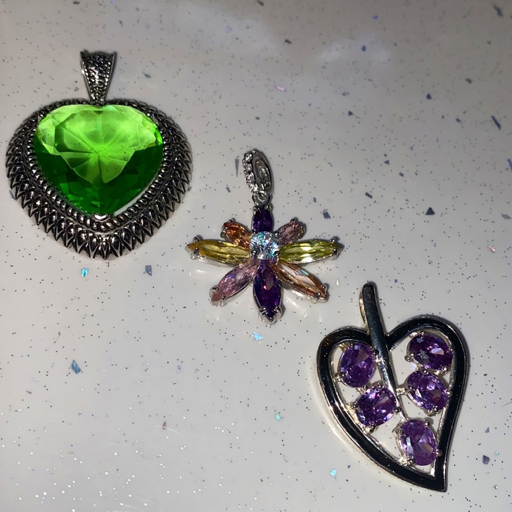 3x bundle 925 sterling silver pendants Bali style gemstones